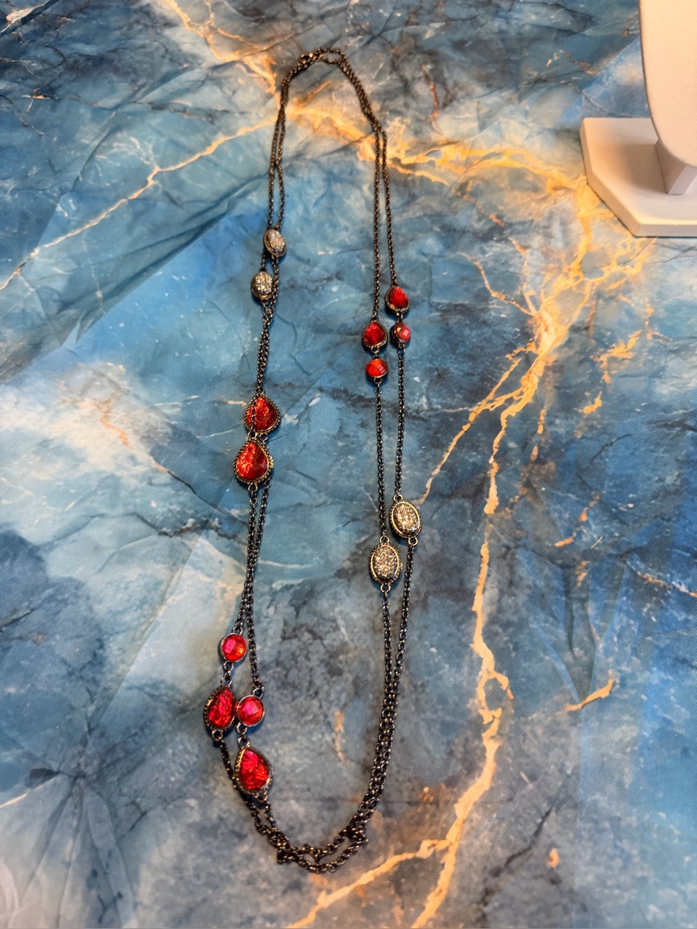 Long vintage Neckpace red/bling